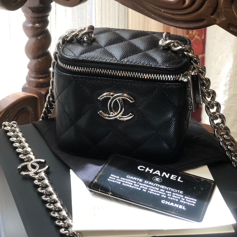 Chanel 香奈儿黑银22S 珐琅扣银链小盒子 芯片款-12