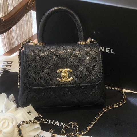 Chanel 香奈儿黑色淡金 coco handle nano手提斜挎包 芯片款