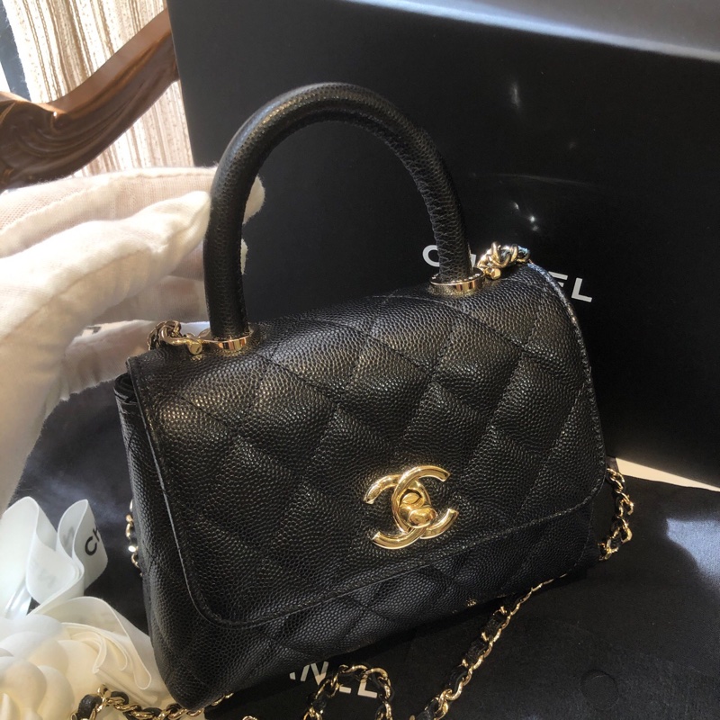 Chanel 香奈儿黑色淡金 coco handle nano手提斜挎包 芯片款-1