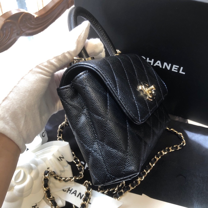 Chanel 香奈儿黑色淡金 coco handle nano手提斜挎包 芯片款-2