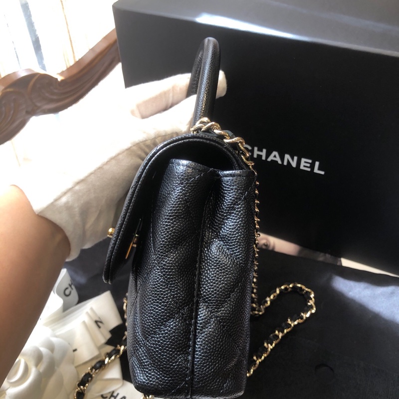 Chanel 香奈儿黑色淡金 coco handle nano手提斜挎包 芯片款-3