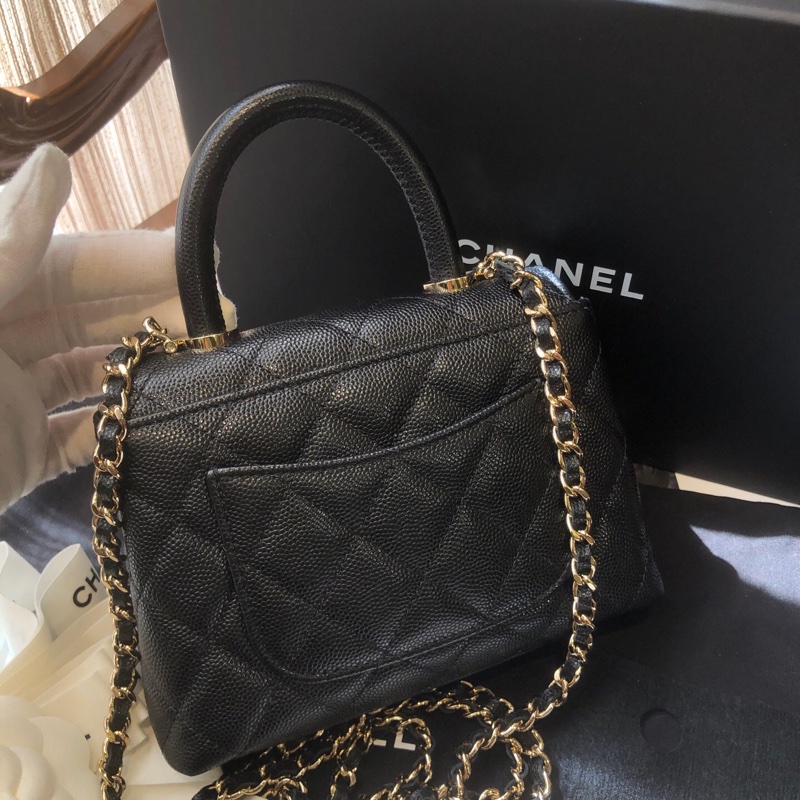 Chanel 香奈儿黑色淡金 coco handle nano手提斜挎包 芯片款-4