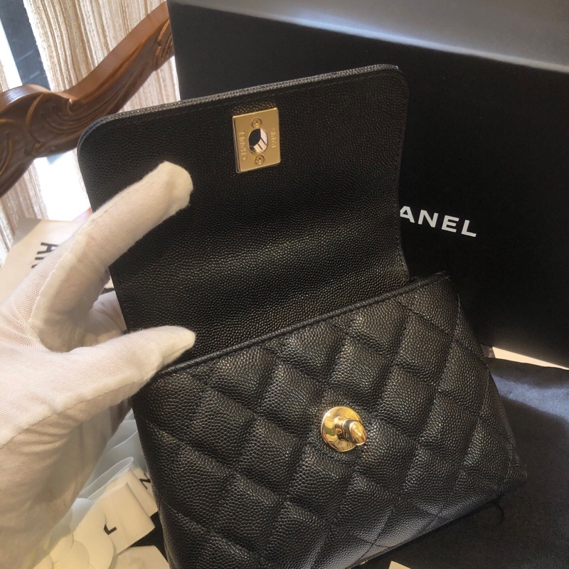 Chanel 香奈儿黑色淡金 coco handle nano手提斜挎包 芯片款-6
