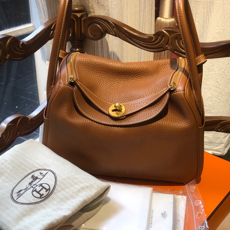 Hermes 爱马仕 金棕金扣lindy26 Y刻-0