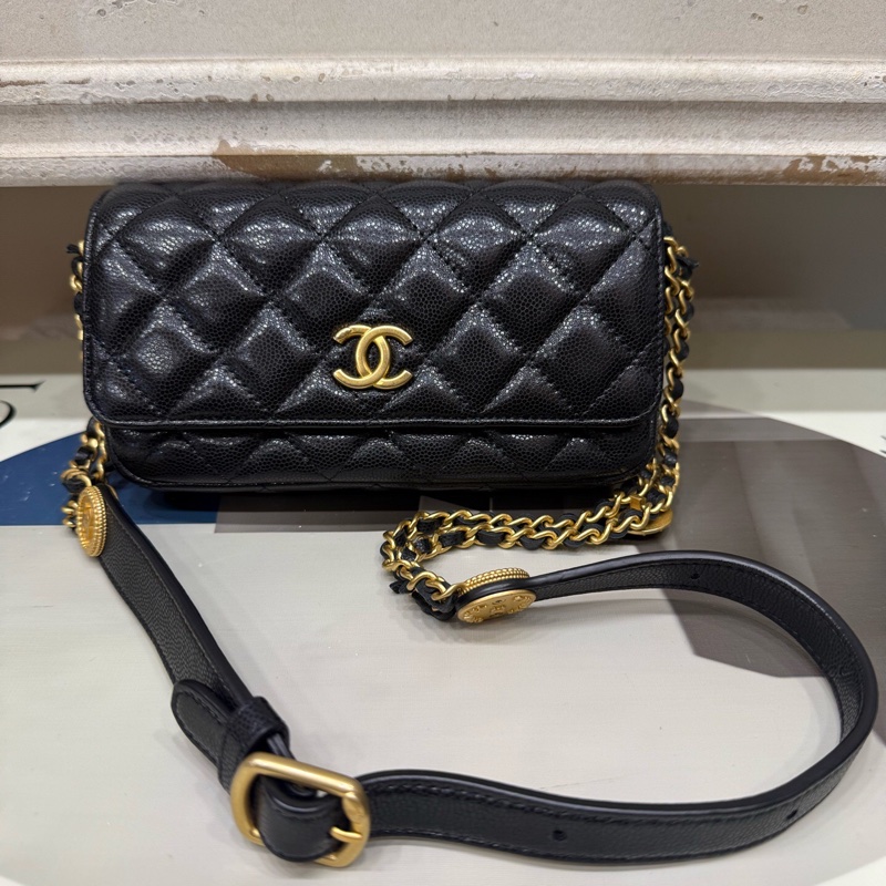 香奈儿Chanel荔枝牛黑金金币woc芯片-0