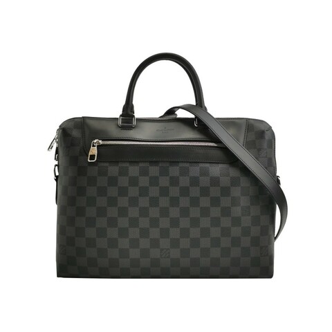 Louis Vuitton (LV) Porte Documents Jour牛皮棋盤格拉鍊斜挎包單肩包