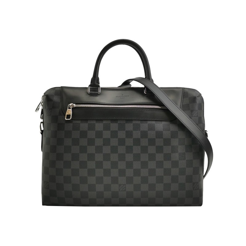 Louis Vuitton (LV) Porte Documents Jour牛皮棋盤格拉鍊斜挎包單肩包-0