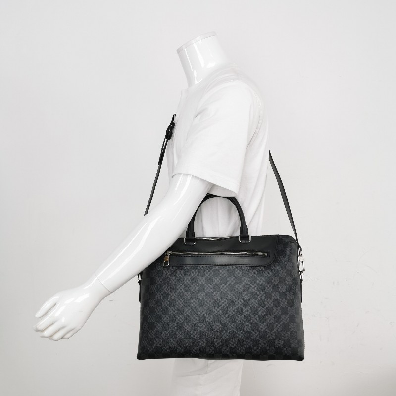 Louis Vuitton (LV) Porte Documents Jour牛皮棋盤格拉鍊斜挎包單肩包-1