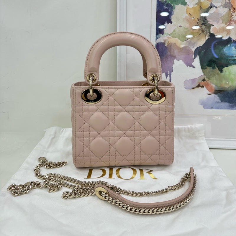 Dior 戴妃三格粉紅羊皮革藤格紋 好成色 24年編碼 99新-8