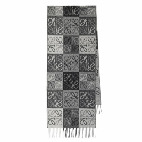【LOEWE 羅威】Anagram 羊毛與羊絨混紡 圍巾 黑色 白色