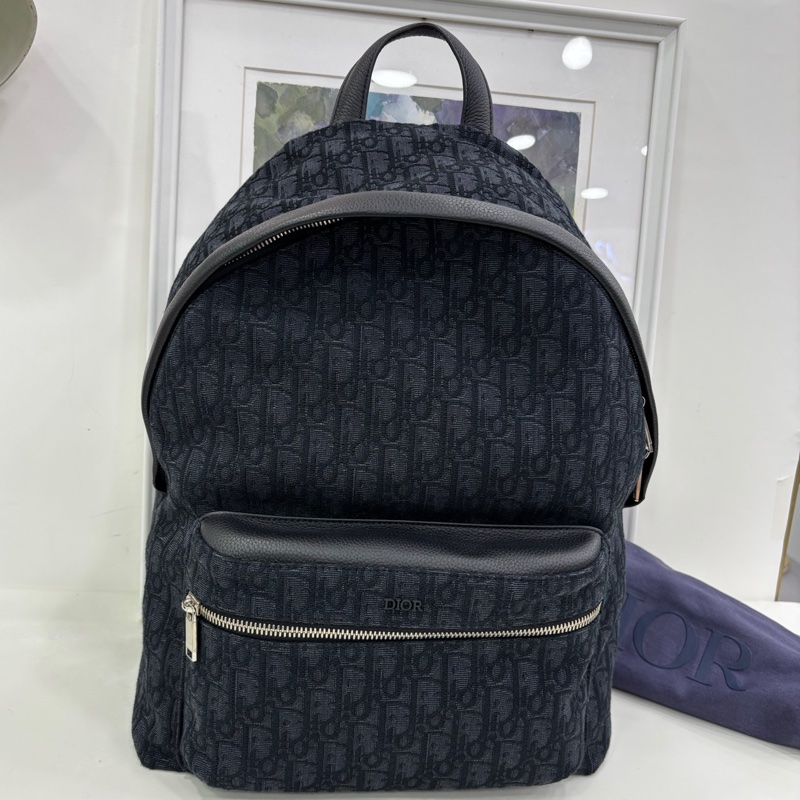 DIOR迪奧 Rider Oblique經典大容量刺繡老花滿印暗紋提花 織物 背包雙肩包 22年編碼 閒置-0