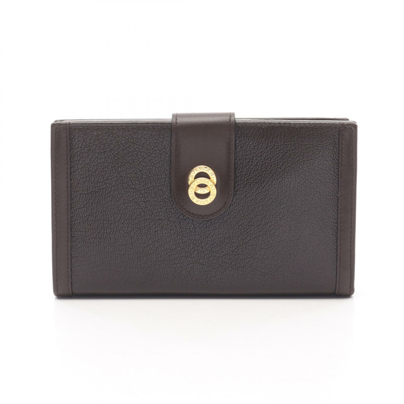 BVLGARI Doppio tondo 雙折錢包皮革棕色二手男女通用 GHW-0