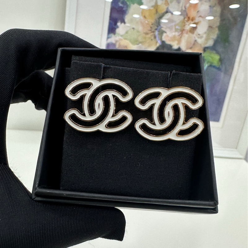 Chanel 24A手工坊琺瑯鏤空雙C耳夾 耳環-7