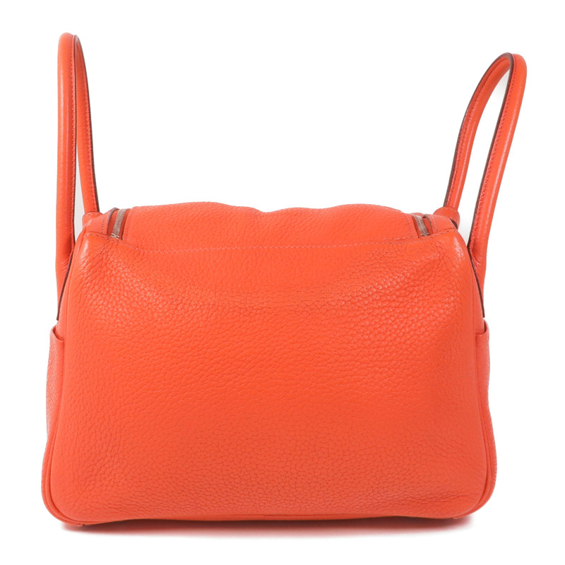 HERMES Clemence皮革Lindy 26銀扣手挽肩背兩用袋Orange Poppy-1