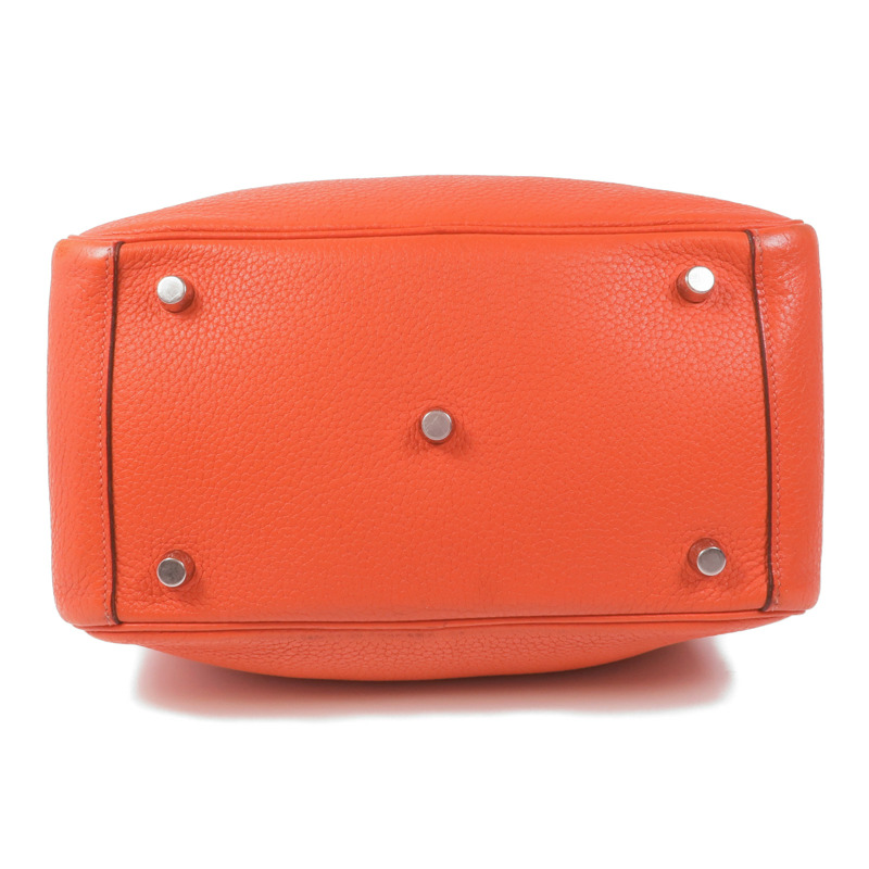 HERMES Clemence皮革Lindy 26銀扣手挽肩背兩用袋Orange Poppy-3
