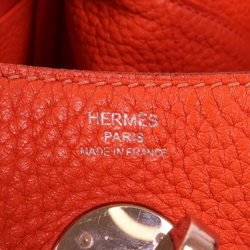 HERMES Clemence皮革Lindy 26銀扣手挽肩背兩用袋Orange Poppy-5