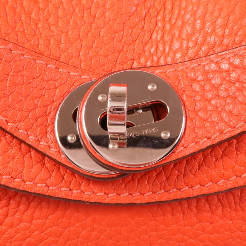 HERMES Clemence皮革Lindy 26銀扣手挽肩背兩用袋Orange Poppy-8
