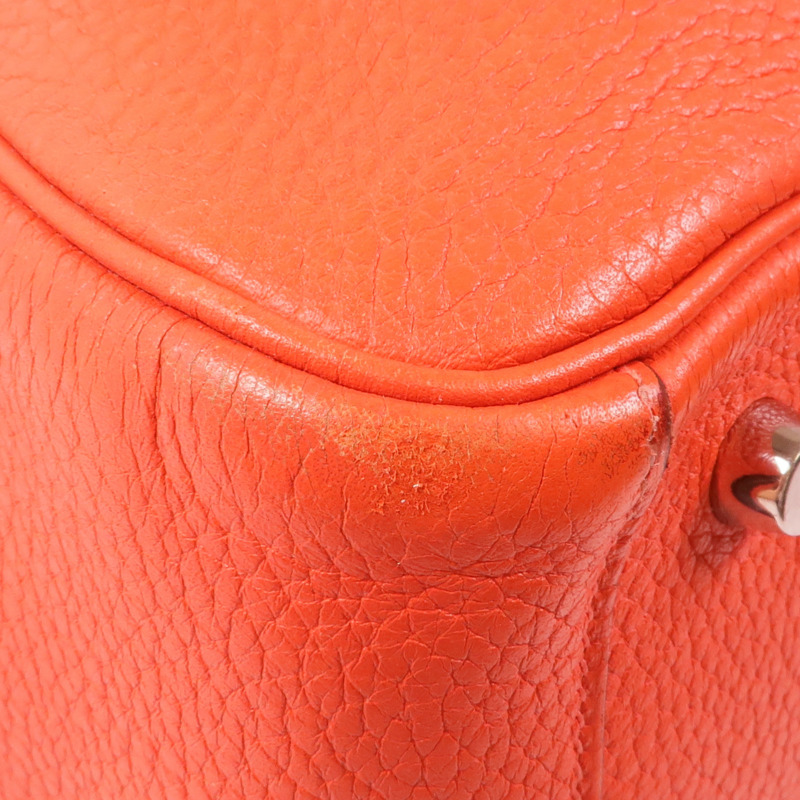 HERMES Clemence皮革Lindy 26銀扣手挽肩背兩用袋Orange Poppy-10