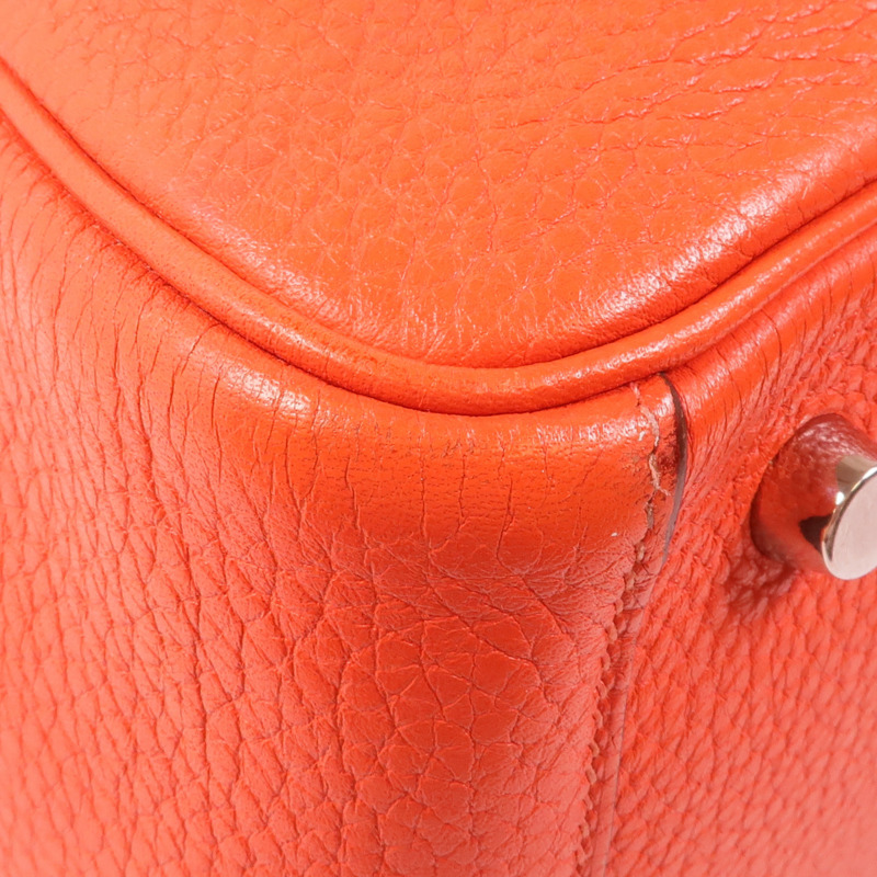 HERMES Clemence皮革Lindy 26銀扣手挽肩背兩用袋Orange Poppy-12