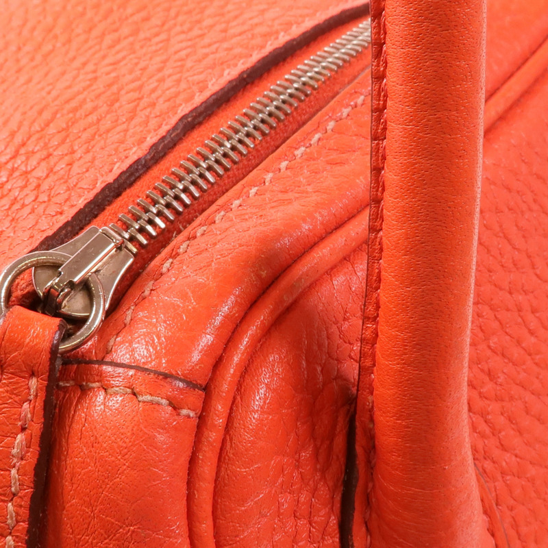 HERMES Clemence皮革Lindy 26銀扣手挽肩背兩用袋Orange Poppy-13