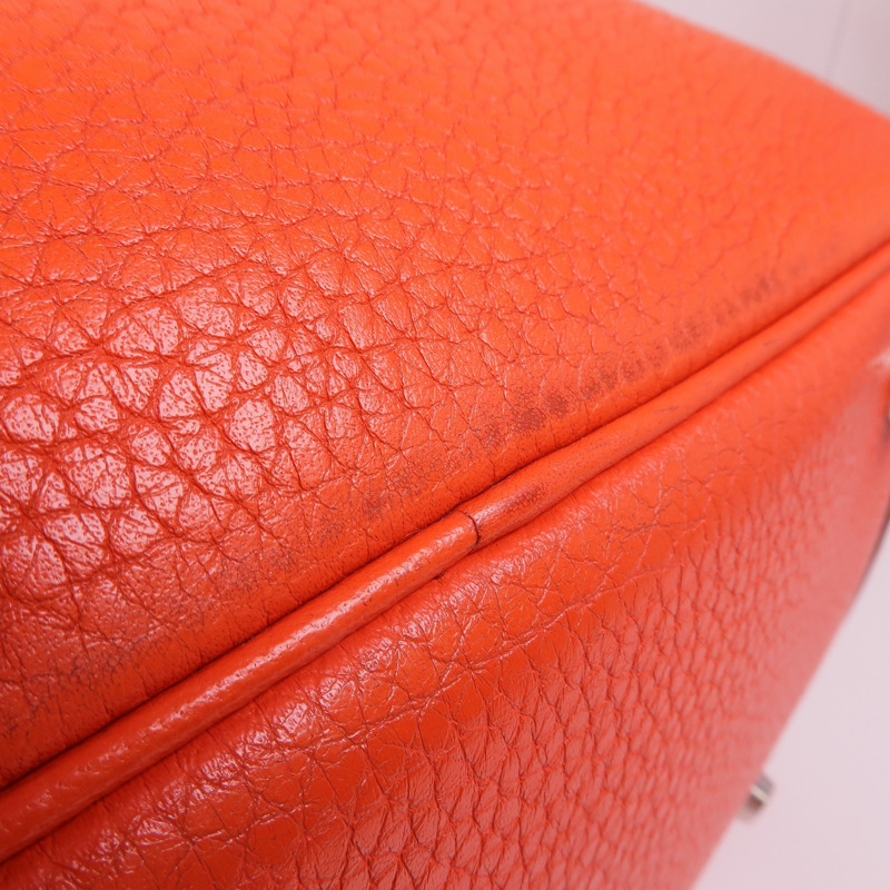 HERMES Clemence皮革Lindy 26銀扣手挽肩背兩用袋Orange Poppy-19