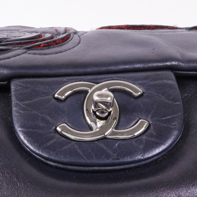 CHANEL 羊皮皮革Chain Shoulder銀扣鏈帶肩背袋-12