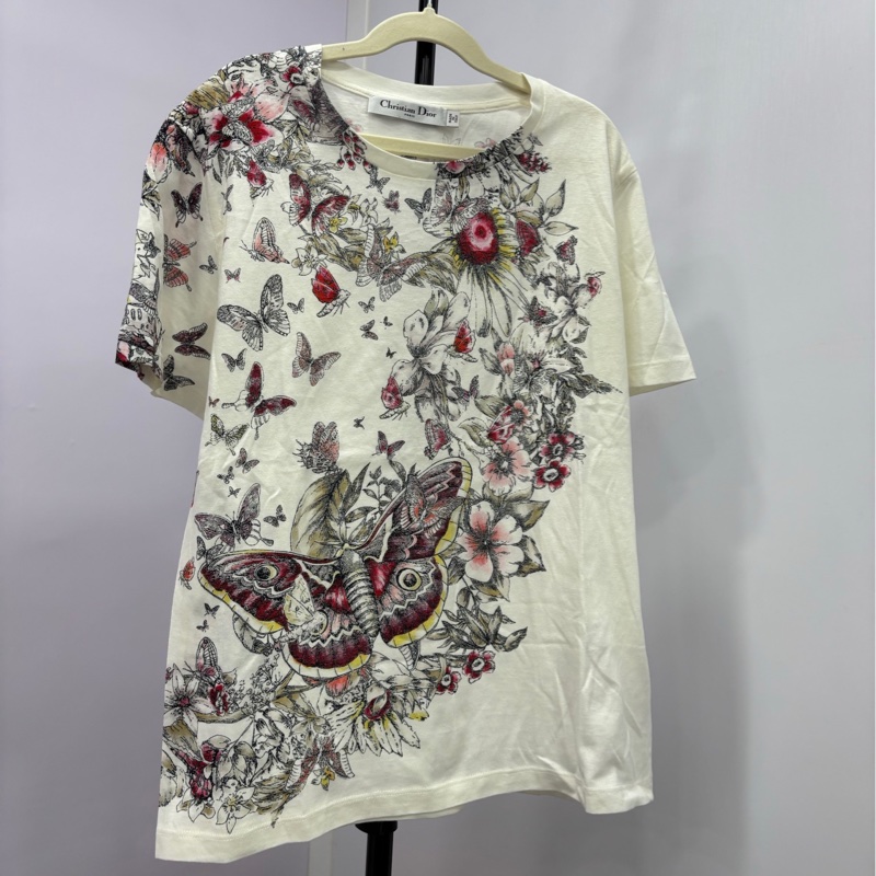 Dior 白色蝴蝶花朵圖案短袖 S碼 尺寸:肩寬39 胸圍94 衣長58-0