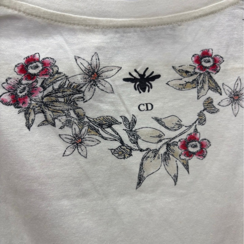 Dior 白色蝴蝶花朵圖案短袖 S碼 尺寸:肩寬39 胸圍94 衣長58-2