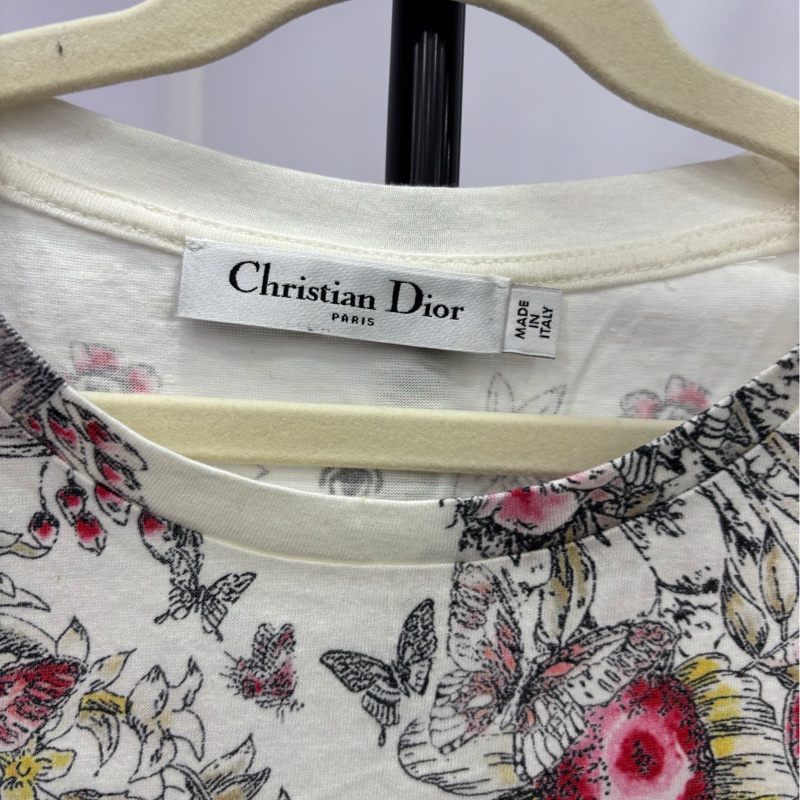 Dior 白色蝴蝶花朵圖案短袖 S碼 尺寸:肩寬39 胸圍94 衣長58-3