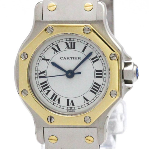 卡地亞 Santos Octagon 18K 金鋼自動女士腕錶拋光