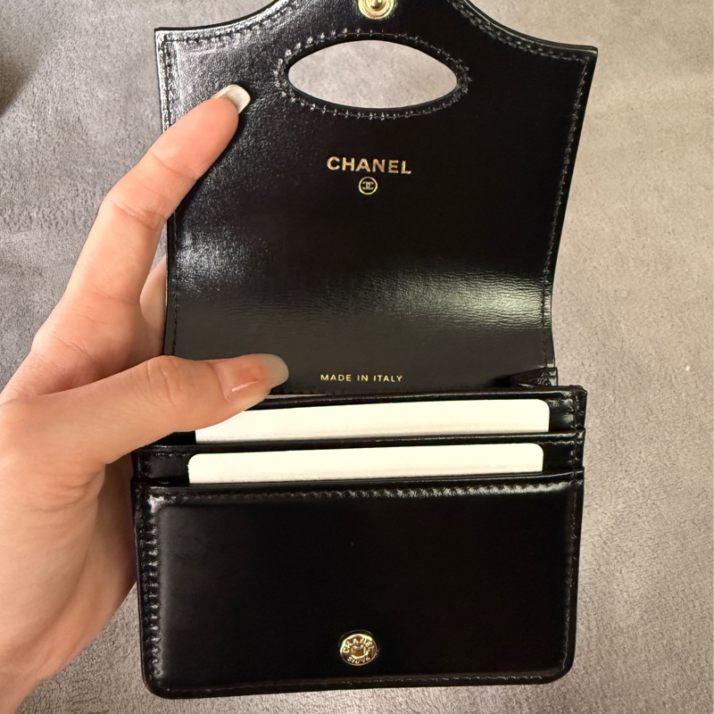 Chanel 31 bag 油蠟牛皮淡金釦卡夾/零錢包-5