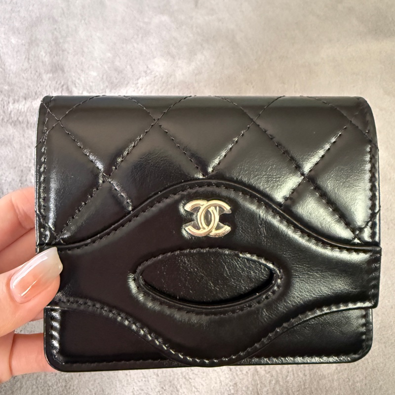 Chanel 31 bag 油蠟牛皮淡金釦卡夾/零錢包-7