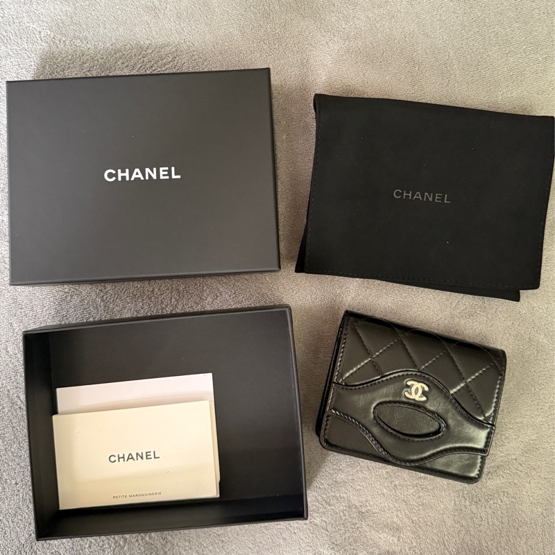 Chanel 31 bag 油蠟牛皮淡金釦卡夾/零錢包-19