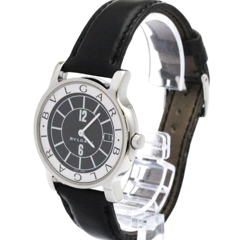 BVLGARI Solotempo 鋼皮革石英男錶 ST35S 拋光-1