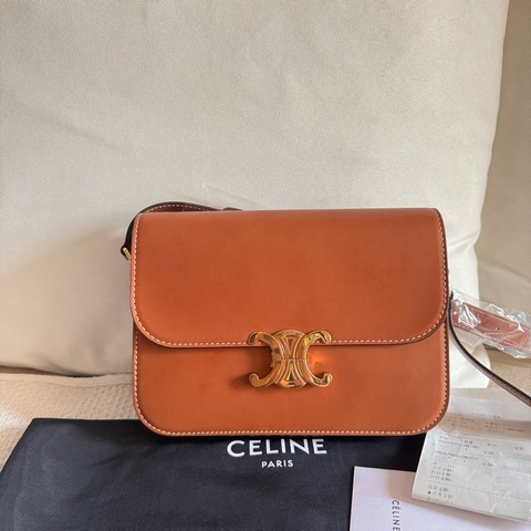 Celine Triomphe凱旋門 Teen馬鞍皮金棕色美拉德色系單肩包