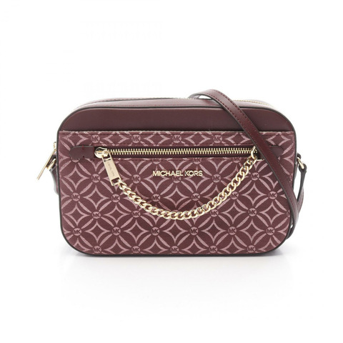 Michael Kors Jet Set L Metallic Logo 斜背包 帆布 皮革 粉紅色