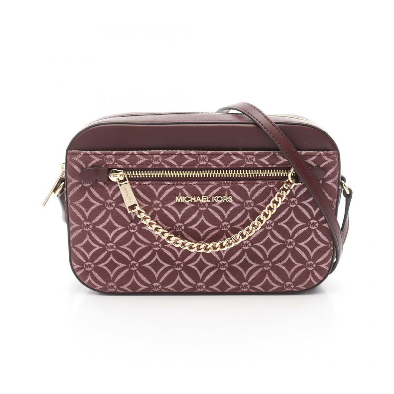 Michael Kors Jet Set L Metallic Logo 斜背包 帆布 皮革 粉紅色-0