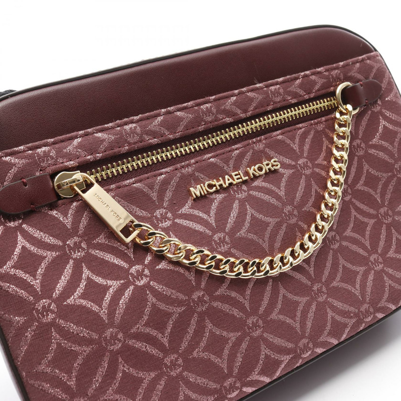 Michael Kors Jet Set L Metallic Logo 斜背包 帆布 皮革 粉紅色-4