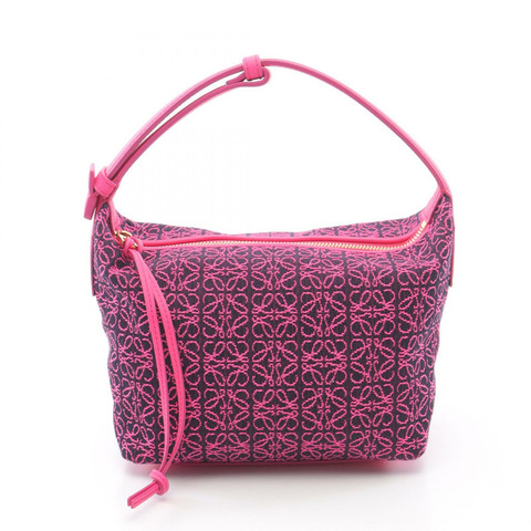 LOEWE Anagram Cubby 小號手提包 A906K75X09 帆布皮革霓虹粉紅二手女款