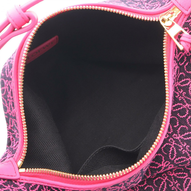 LOEWE Anagram Cubby 小號手提包 A906K75X09 帆布皮革霓虹粉紅二手女款-2