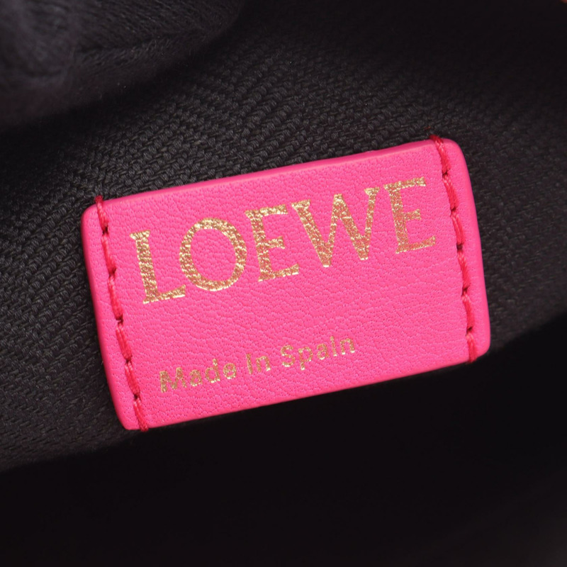 LOEWE Anagram Cubby 小號手提包 A906K75X09 帆布皮革霓虹粉紅二手女款-3