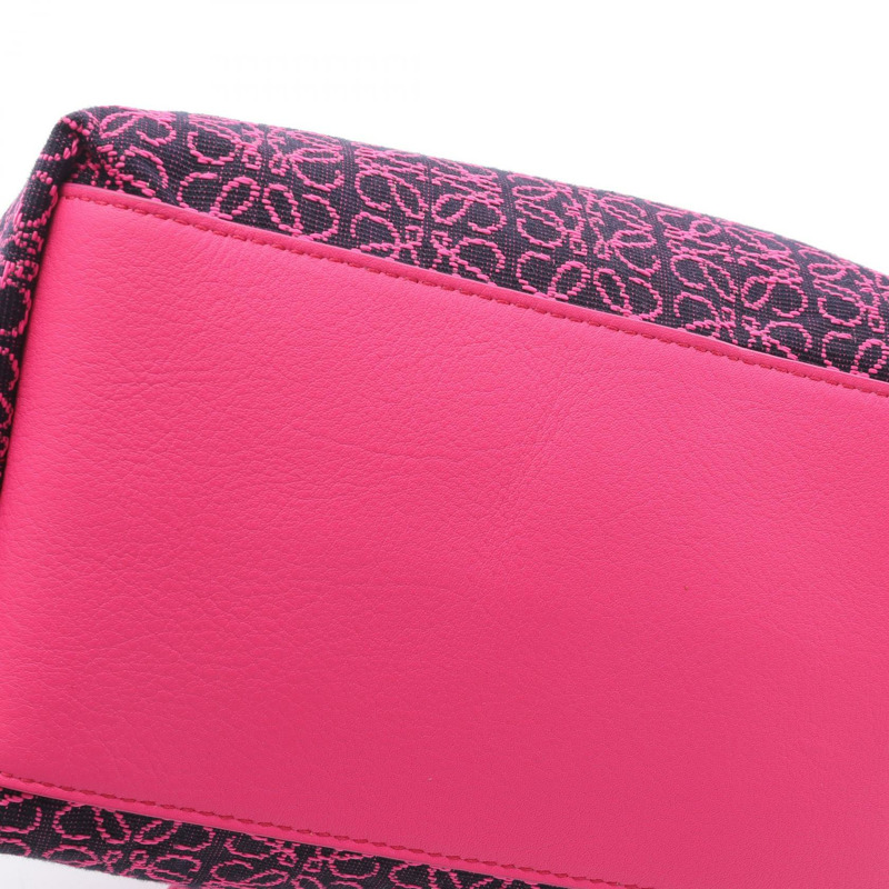 LOEWE Anagram Cubby 小號手提包 A906K75X09 帆布皮革霓虹粉紅二手女款-5