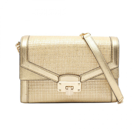 Michael Kors KINSLEY MD 鏈條單肩包 皮革 布料 金色 二手 女款