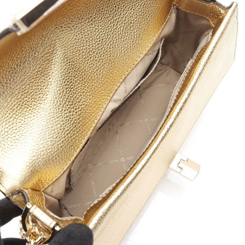 Michael Kors KINSLEY MD 鏈條單肩包 皮革 布料 金色 二手 女款-2