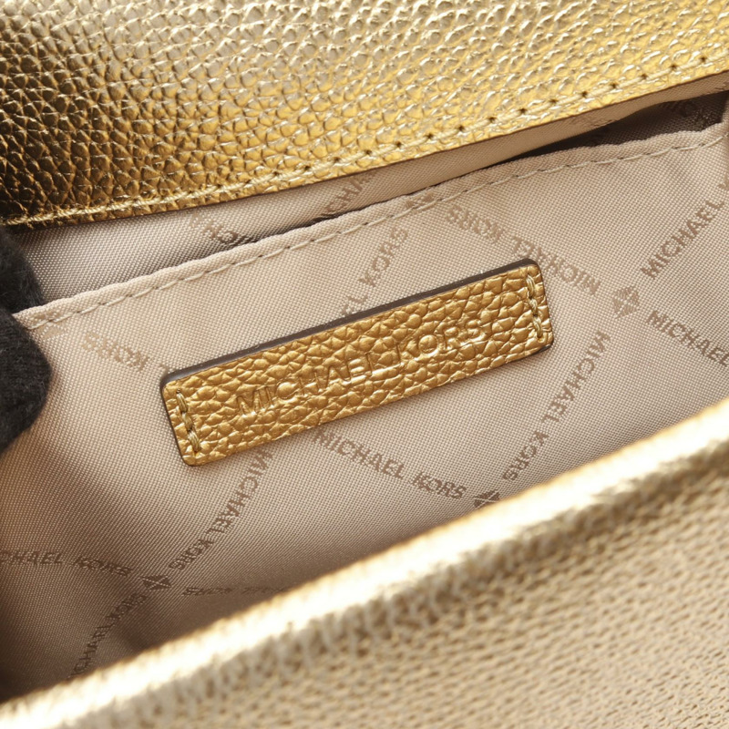 Michael Kors KINSLEY MD 鏈條單肩包 皮革 布料 金色 二手 女款-3