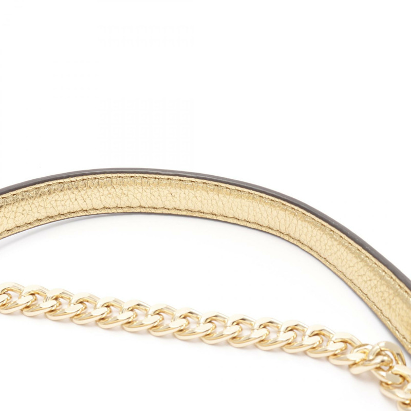 Michael Kors KINSLEY MD 鏈條單肩包 皮革 布料 金色 二手 女款-5