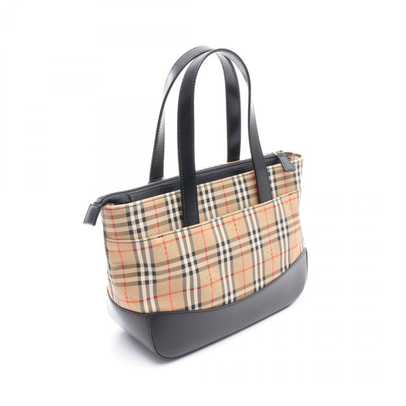 BURBERRY Nova Check 手提包帆布皮革米色黑色多色二手女士-1