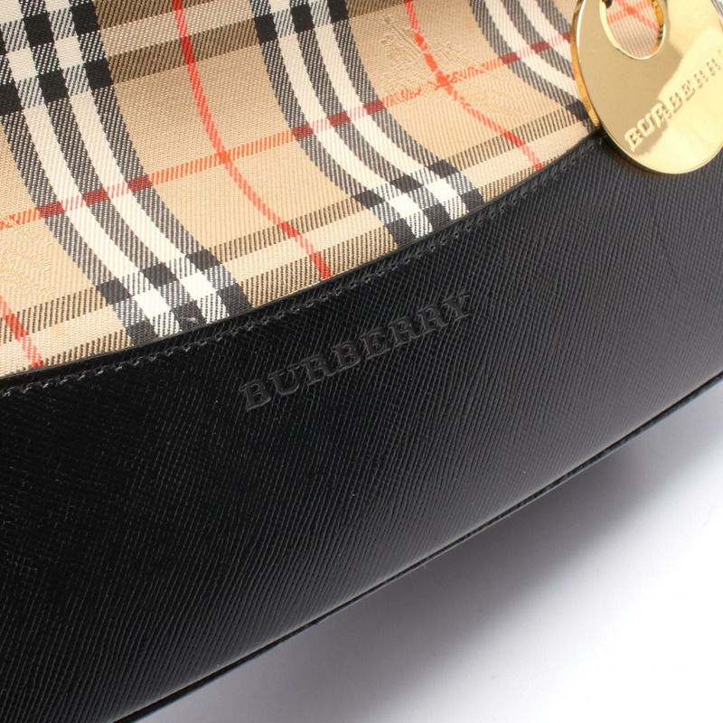 BURBERRY Nova Check 手提包帆布皮革米色黑色多色二手女士-3