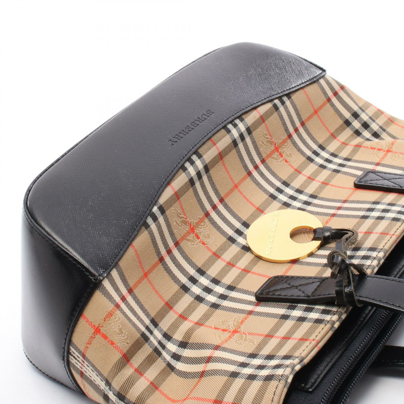 BURBERRY Nova Check 手提包帆布皮革米色黑色多色二手女士-5