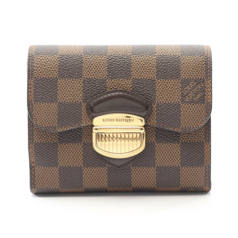 LOUIS VUITTON Portefeuille Joy Damier Ebene 三折皮夾 N60034 皮革 PVC 棕色 二手 女士-0